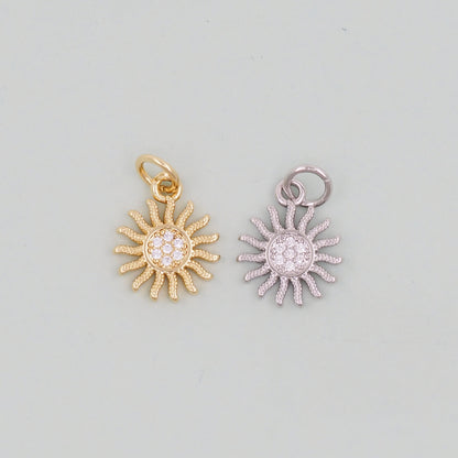 Gold CZ Sun Charms,18K Gold Filled Sun Pendant,Celestial Charm Bracelet Necklace for DIY Jewelry Making Supply