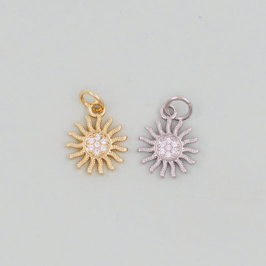 Gold CZ Sun Charms,18K Gold Filled Sun Pendant,Celestial Charm Bracelet Necklace for DIY Jewelry Making Supply