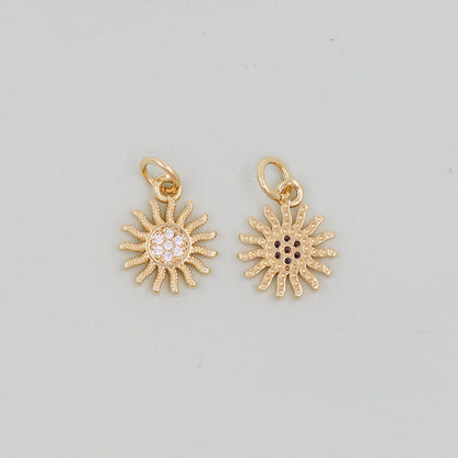 Gold CZ Sun Charms,18K Gold Filled Sun Pendant,Celestial Charm Bracelet Necklace for DIY Jewelry Making Supply