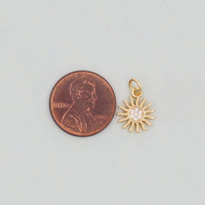 Gold CZ Sun Charms,18K Gold Filled Sun Pendant,Celestial Charm Bracelet Necklace for DIY Jewelry Making Supply