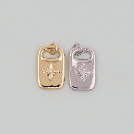 Gold rectangle north star Charms,18K Gold Filled Starburst Pendant,North Star Charm Bracelet Necklace for DIY Jewelry Making Supply