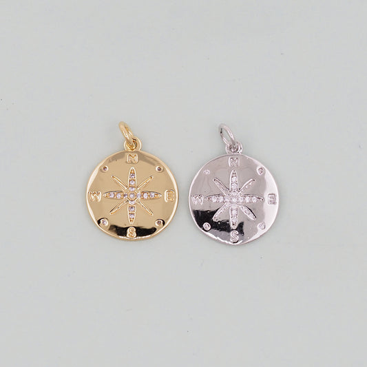 Gold Compass Charms,18K Gold Filled Starburst Pendant,North Star Charm Bracelet Necklace for DIY Jewelry Making Supply