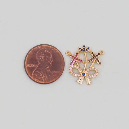 Gold Bow Charms,18K Gold Filled CZ Bow Pendant,Silver bow tie Charm Bracelet Necklace for DIY Jewelry Making Supply