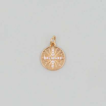 Gold Round north star Charms,18K Gold Filled Starburst Pendant,North Star Charm Bracelet Necklace for DIY Jewelry Making Supply