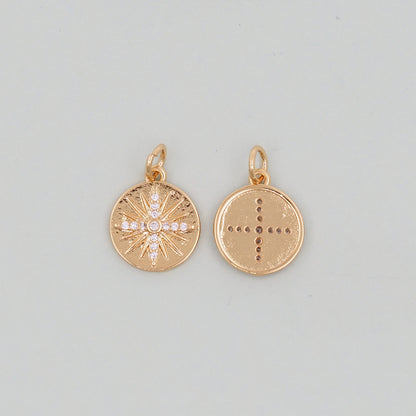Gold Round north star Charms,18K Gold Filled Starburst Pendant,North Star Charm Bracelet Necklace for DIY Jewelry Making Supply