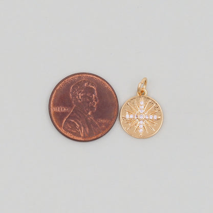 Gold Round north star Charms,18K Gold Filled Starburst Pendant,North Star Charm Bracelet Necklace for DIY Jewelry Making Supply