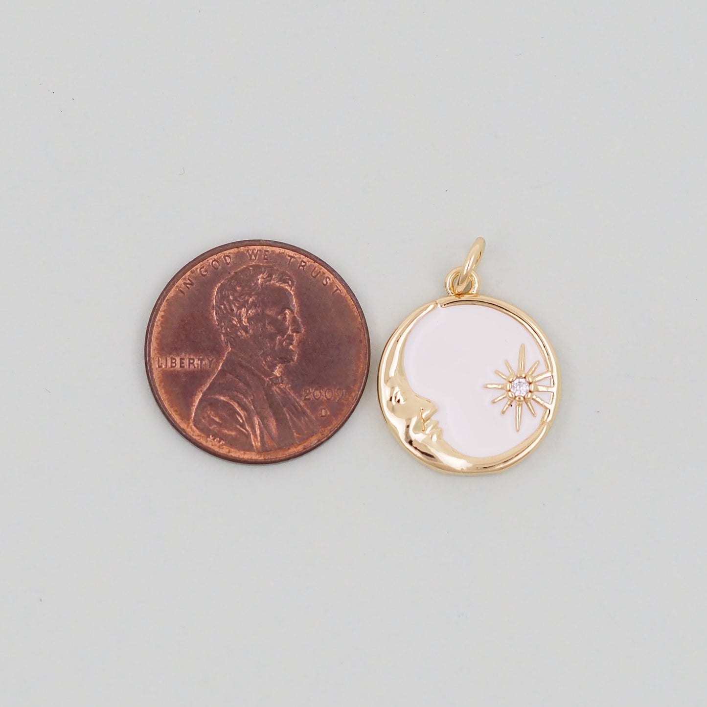 Gold Round Moon Star Charms,18K Gold Filled CZ Enamel Moon Pendant,Celestial Charm Bracelet Necklace for DIY Jewelry Making Supply