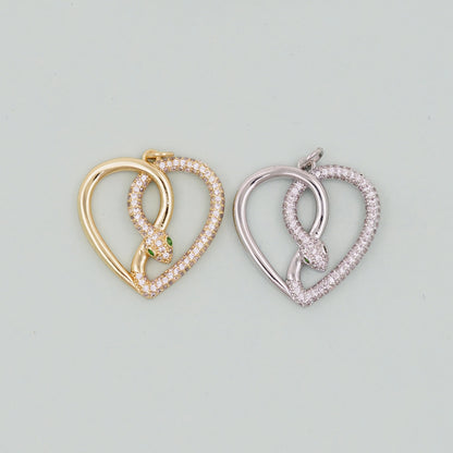 Gold Heart Snake charms,18K Gold Filled CZ Snake Pendant,Silver Snake Charms Bracelet Necklace for DIY Jewelry Making Supply