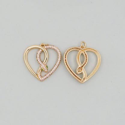 Gold Heart Snake charms,18K Gold Filled CZ Snake Pendant,Silver Snake Charms Bracelet Necklace for DIY Jewelry Making Supply