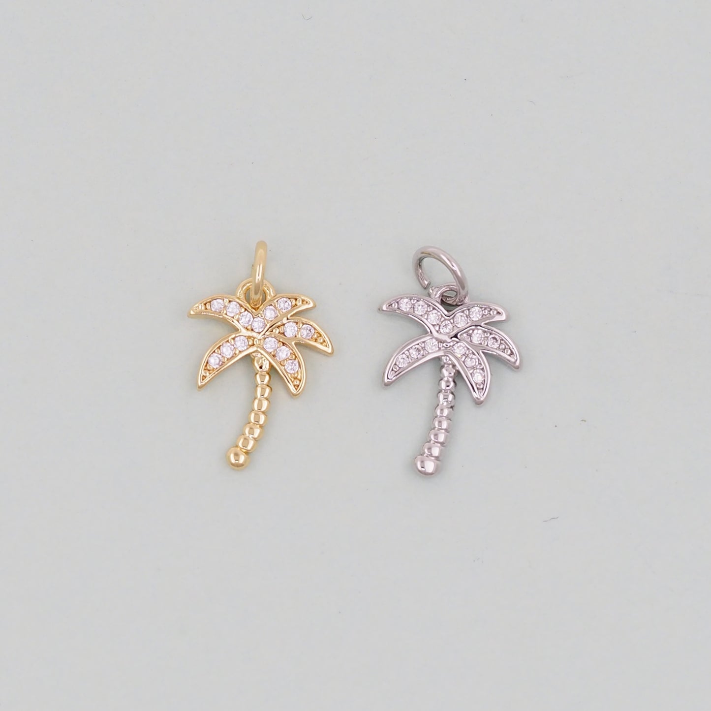Gold Palm Tree Charms,18K Gold Filled Palm tree Pendant,CZ Micro Pave Silver Palm tree Charm Bracelet Necklace for DIY Jewelry Making Supply