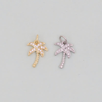 Gold Palm Tree Charms,18K Gold Filled Palm tree Pendant,CZ Micro Pave Silver Palm tree Charm Bracelet Necklace for DIY Jewelry Making Supply