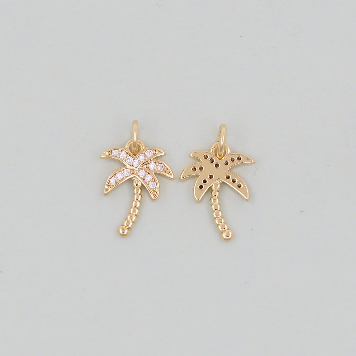 Gold Palm Tree Charms,18K Gold Filled Palm tree Pendant,CZ Micro Pave Silver Palm tree Charm Bracelet Necklace for DIY Jewelry Making Supply