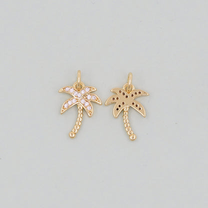 Gold Palm Tree Charms,18K Gold Filled Palm tree Pendant,CZ Micro Pave Silver Palm tree Charm Bracelet Necklace for DIY Jewelry Making Supply