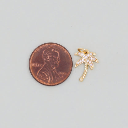 Gold Palm Tree Charms,18K Gold Filled Palm tree Pendant,CZ Micro Pave Silver Palm tree Charm Bracelet Necklace for DIY Jewelry Making Supply
