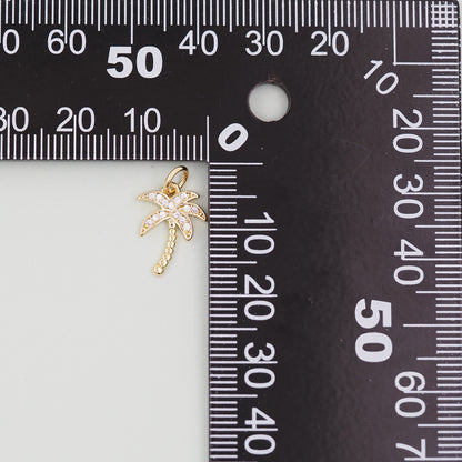 Gold Palm Tree Charms,18K Gold Filled Palm tree Pendant,CZ Micro Pave Silver Palm tree Charm Bracelet Necklace for DIY Jewelry Making Supply