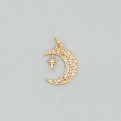 Gold Moon Star Charms,18K Gold Filled CZ Moon Pendant,Celestial Charm Bracelet Necklace for DIY Jewelry Making Supply