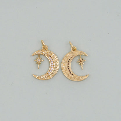Gold Moon Star Charms,18K Gold Filled CZ Moon Pendant,Celestial Charm Bracelet Necklace for DIY Jewelry Making Supply