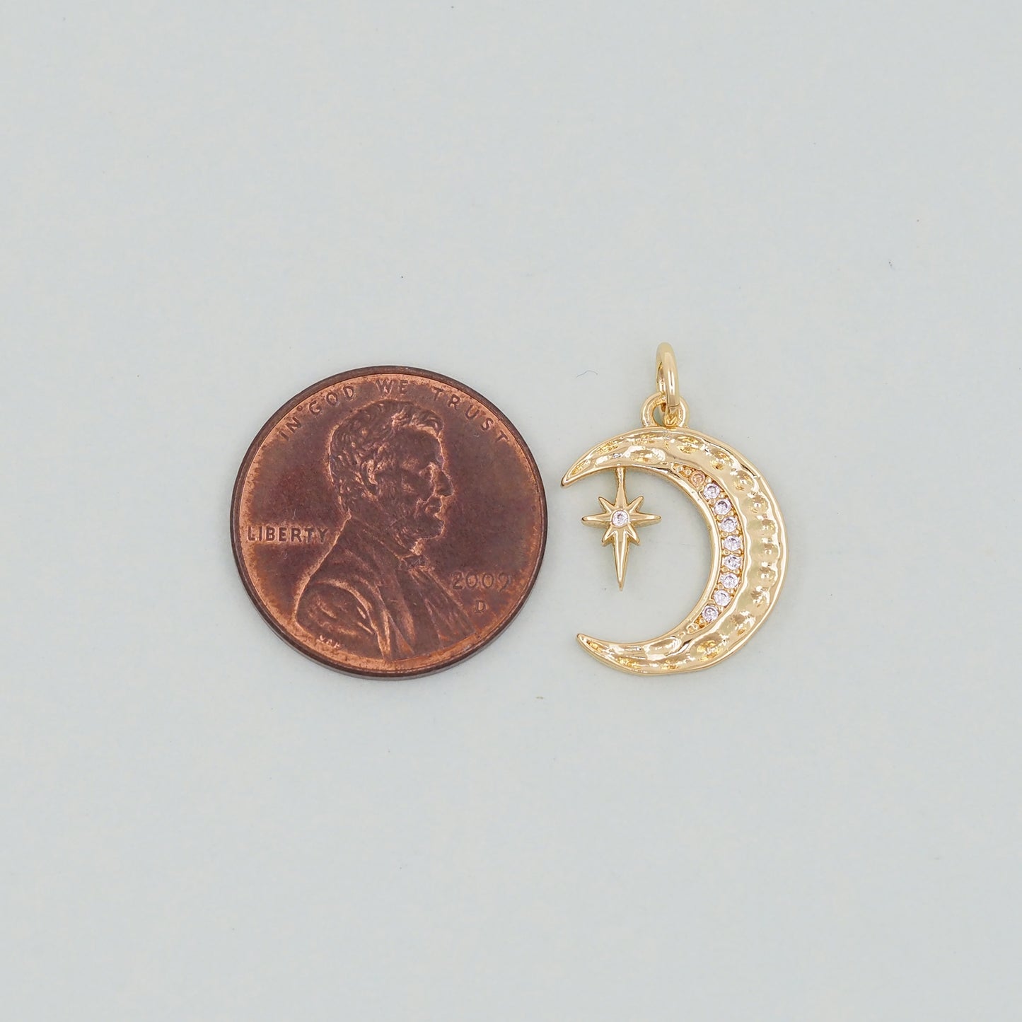 Gold Moon Star Charms,18K Gold Filled CZ Moon Pendant,Celestial Charm Bracelet Necklace for DIY Jewelry Making Supply