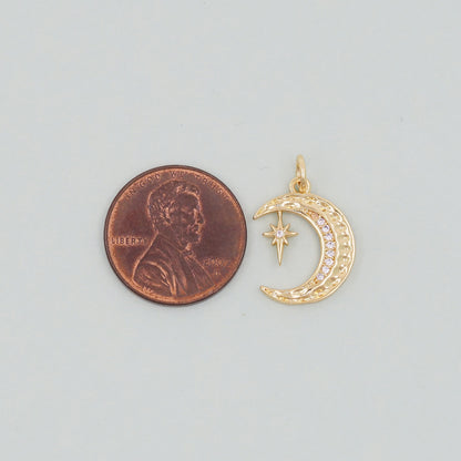 Gold Moon Star Charms,18K Gold Filled CZ Moon Pendant,Celestial Charm Bracelet Necklace for DIY Jewelry Making Supply