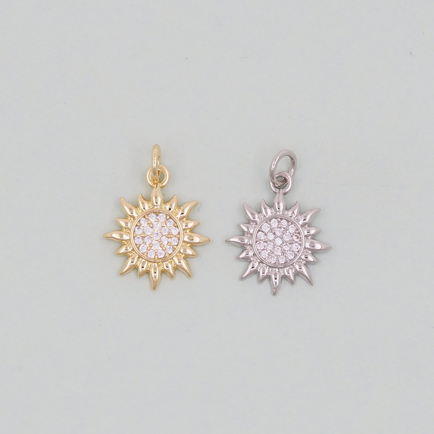 Gold CZ Sun Charms,18K Gold Filled Sun Pendant,Celestial Charm Bracelet Necklace for DIY Jewelry Making Supply