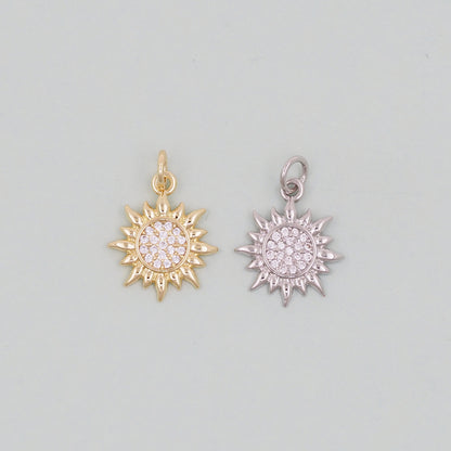Gold CZ Sun Charms,18K Gold Filled Sun Pendant,Celestial Charm Bracelet Necklace for DIY Jewelry Making Supply