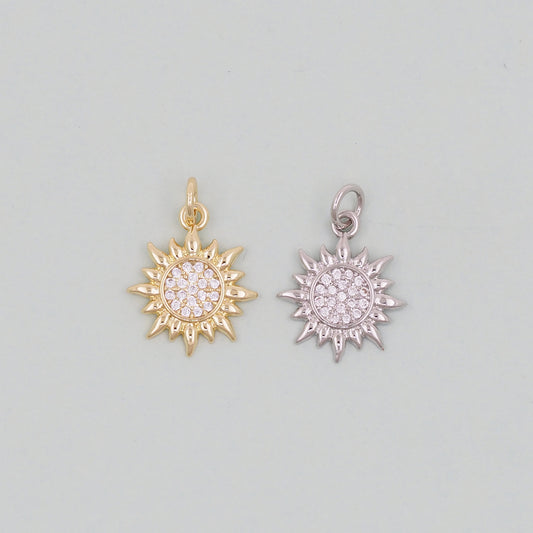 Gold CZ Sun Charms,18K Gold Filled Sun Pendant,Celestial Charm Bracelet Necklace for DIY Jewelry Making Supply