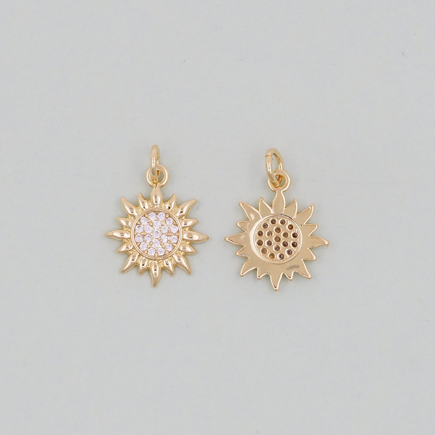 Gold CZ Sun Charms,18K Gold Filled Sun Pendant,Celestial Charm Bracelet Necklace for DIY Jewelry Making Supply