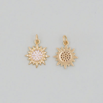Gold CZ Sun Charms,18K Gold Filled Sun Pendant,Celestial Charm Bracelet Necklace for DIY Jewelry Making Supply