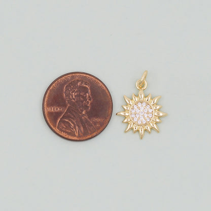 Gold CZ Sun Charms,18K Gold Filled Sun Pendant,Celestial Charm Bracelet Necklace for DIY Jewelry Making Supply
