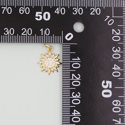 Gold CZ Sun Charms,18K Gold Filled Sun Pendant,Celestial Charm Bracelet Necklace for DIY Jewelry Making Supply