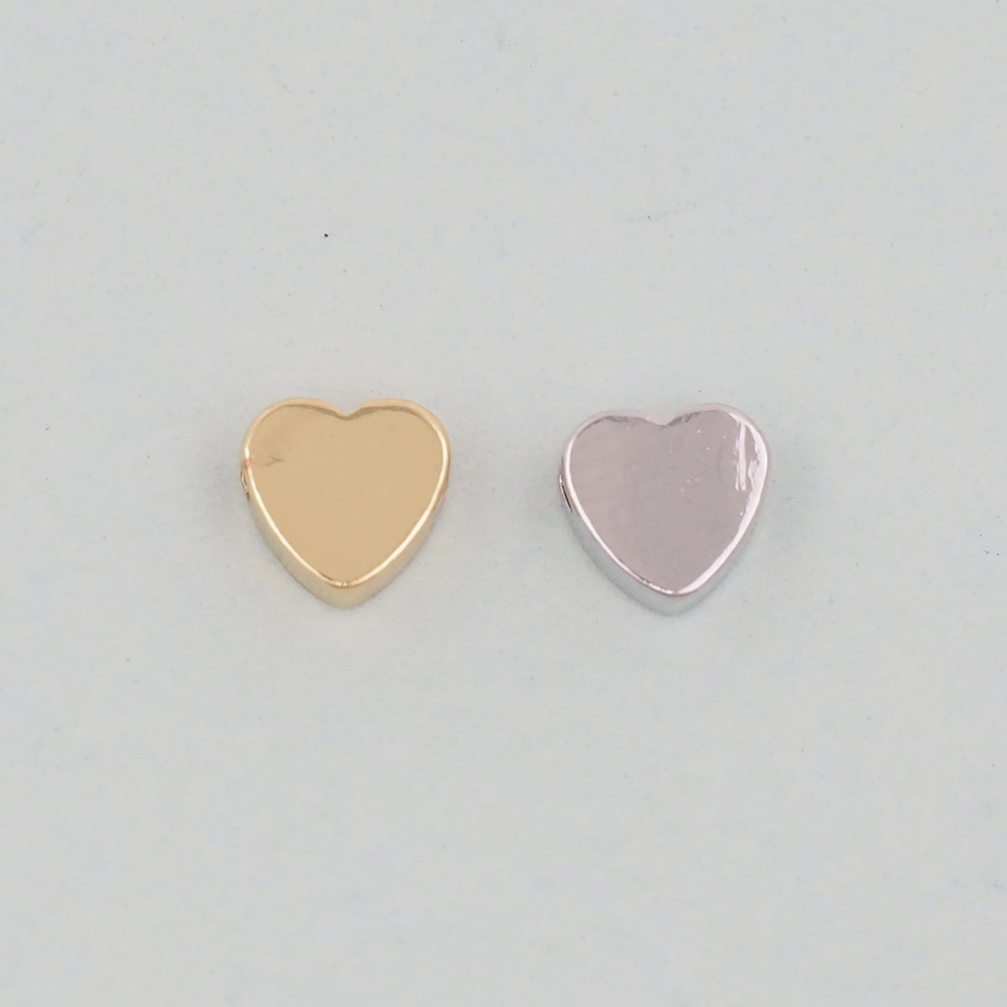 Gold Heart Beads Charms,18K Gold Filled Heart Bracelet Necklace for DIY Jewelry Making Supply hole 2mm