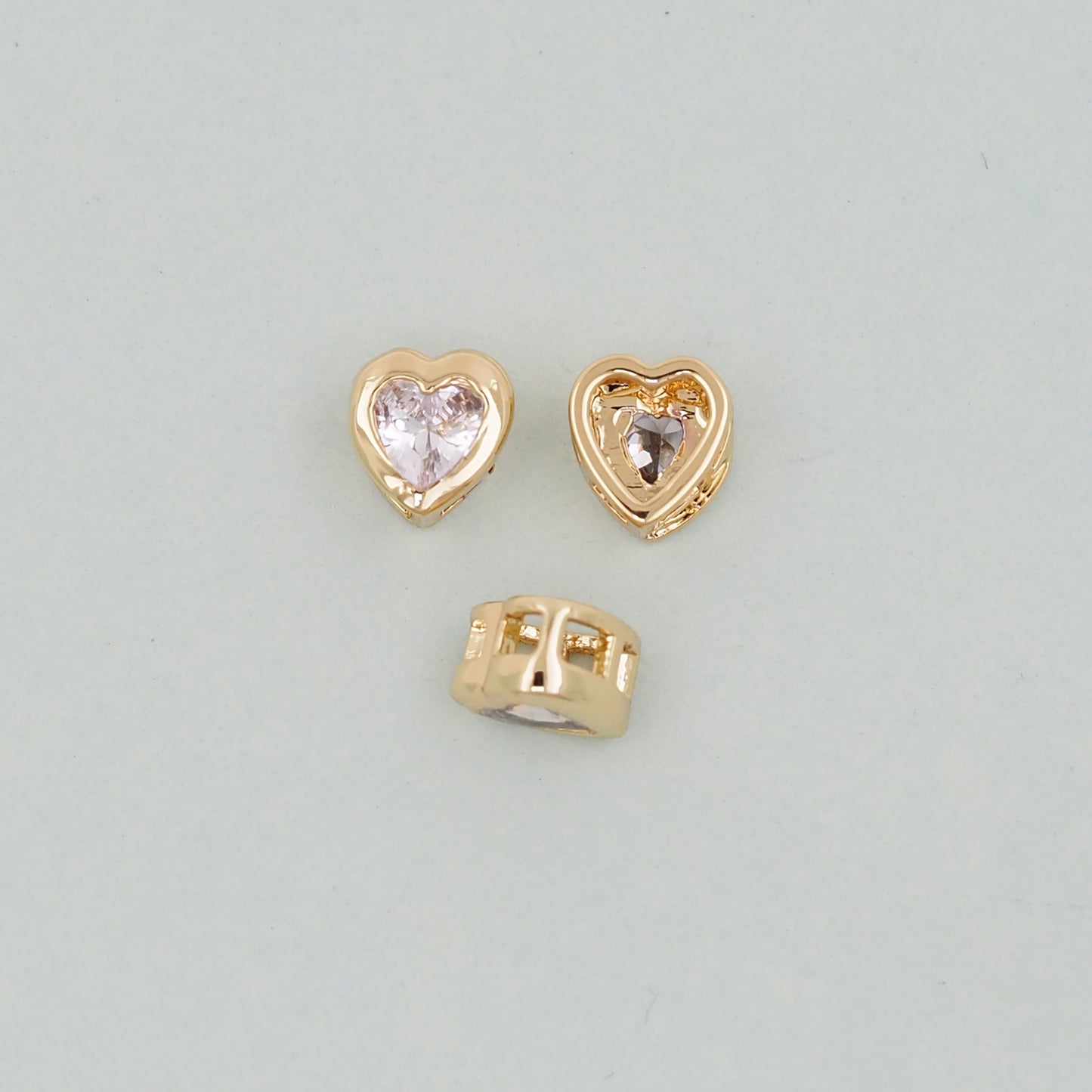 Gold Heart Spacer Beads Charms,18K Gold Filled Heart Bracelet Necklace for DIY Jewelry Making Supply hole 2mm