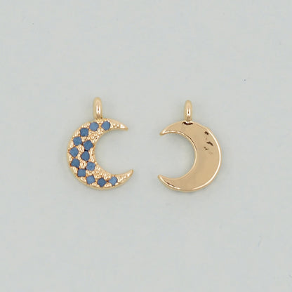 Gold Moon Charms,18K Gold Filled CZ Moon Pendant,Celestial Charm Bracelet Necklace for DIY Jewelry Making Supply