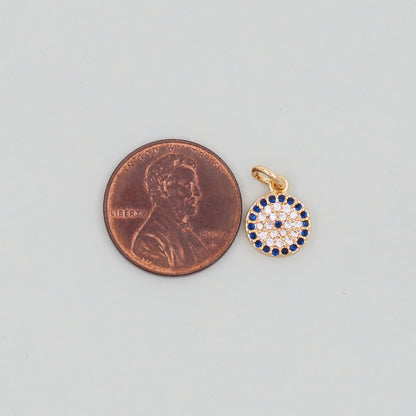 Gold Round Evil Eye Charms,18K Gold Filled Evil Eye Pendant,Evil Eye Charm Bracelet Necklace for DIY Jewelry Making Supply