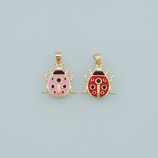 18K Gold Filled Ladybug Pendant,Enamel Insect Charm Bracelet Necklace for DIY Jewelry Making Supply