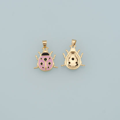 18K Gold Filled Ladybug Pendant,Enamel Insect Charm Bracelet Necklace for DIY Jewelry Making Supply