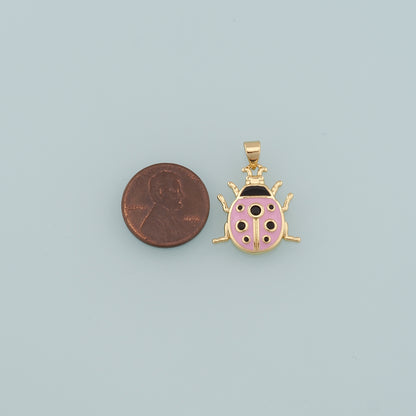 18K Gold Filled Ladybug Pendant,Enamel Insect Charm Bracelet Necklace for DIY Jewelry Making Supply