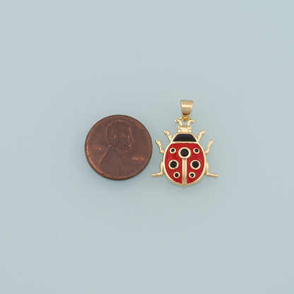 18K Gold Filled Ladybug Pendant,Enamel Insect Charm Bracelet Necklace for DIY Jewelry Making Supply