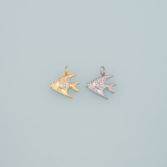 Gold Fish Charms,18K Gold Filled Fish Pendant,CZ Micro Pave Fish Charm Bracelet Necklace for DIY Jewelry Making Supply