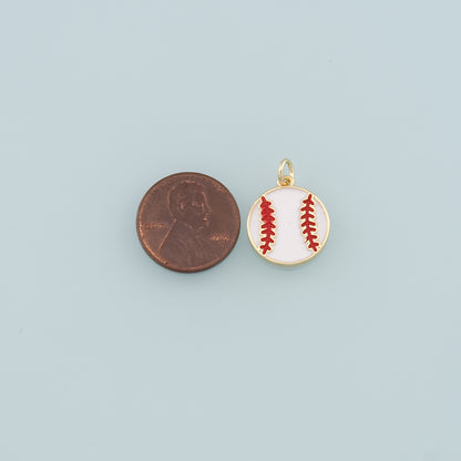 Gold Sports Charms,18K Gold Filled Baseball Pendant,Enamel Softball Charm Bracelet Necklace for DIY Jewelry Making Supply