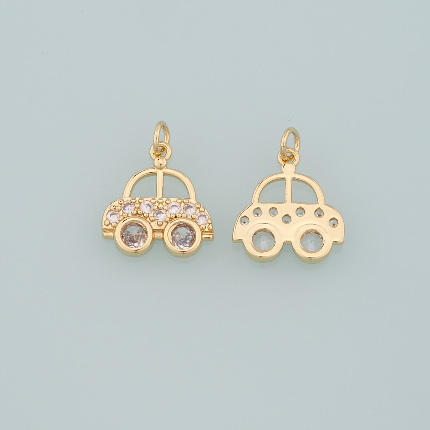 18K Gold Filled Car Pendant,CZ Micro Pave Car Charm Bracelet Necklace for DIY Jewelry Making Supply