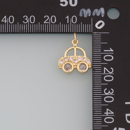18K Gold Filled Car Pendant,CZ Micro Pave Car Charm Bracelet Necklace for DIY Jewelry Making Supply