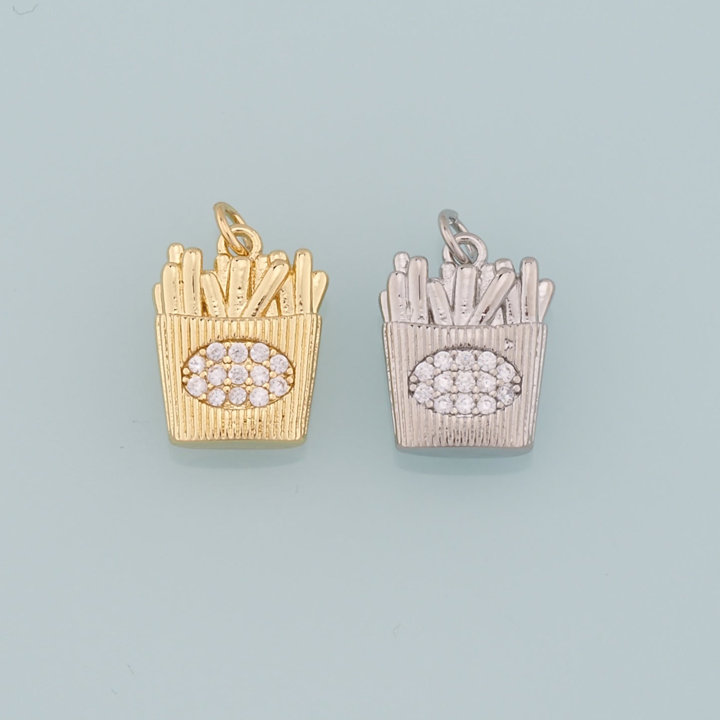 18K Gold Filled Fries Pendant,CZ Micro Pave French Fries Charm Bracelet Necklace for DIY Jewelry Making Supply