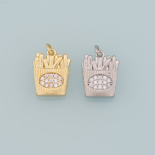 18K Gold Filled Fries Pendant,CZ Micro Pave French Fries Charm Bracelet Necklace for DIY Jewelry Making Supply
