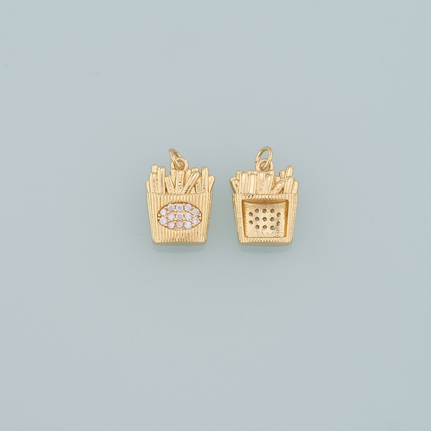 18K Gold Filled Fries Pendant,CZ Micro Pave French Fries Charm Bracelet Necklace for DIY Jewelry Making Supply
