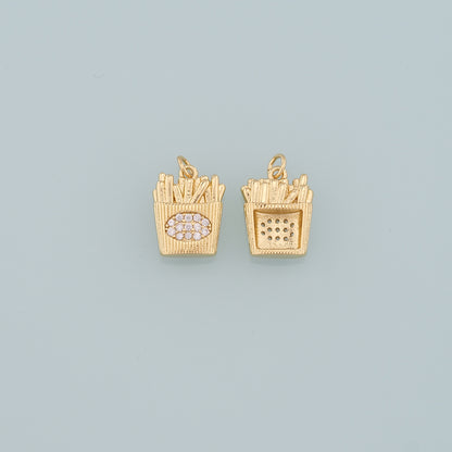 18K Gold Filled Fries Pendant,CZ Micro Pave French Fries Charm Bracelet Necklace for DIY Jewelry Making Supply