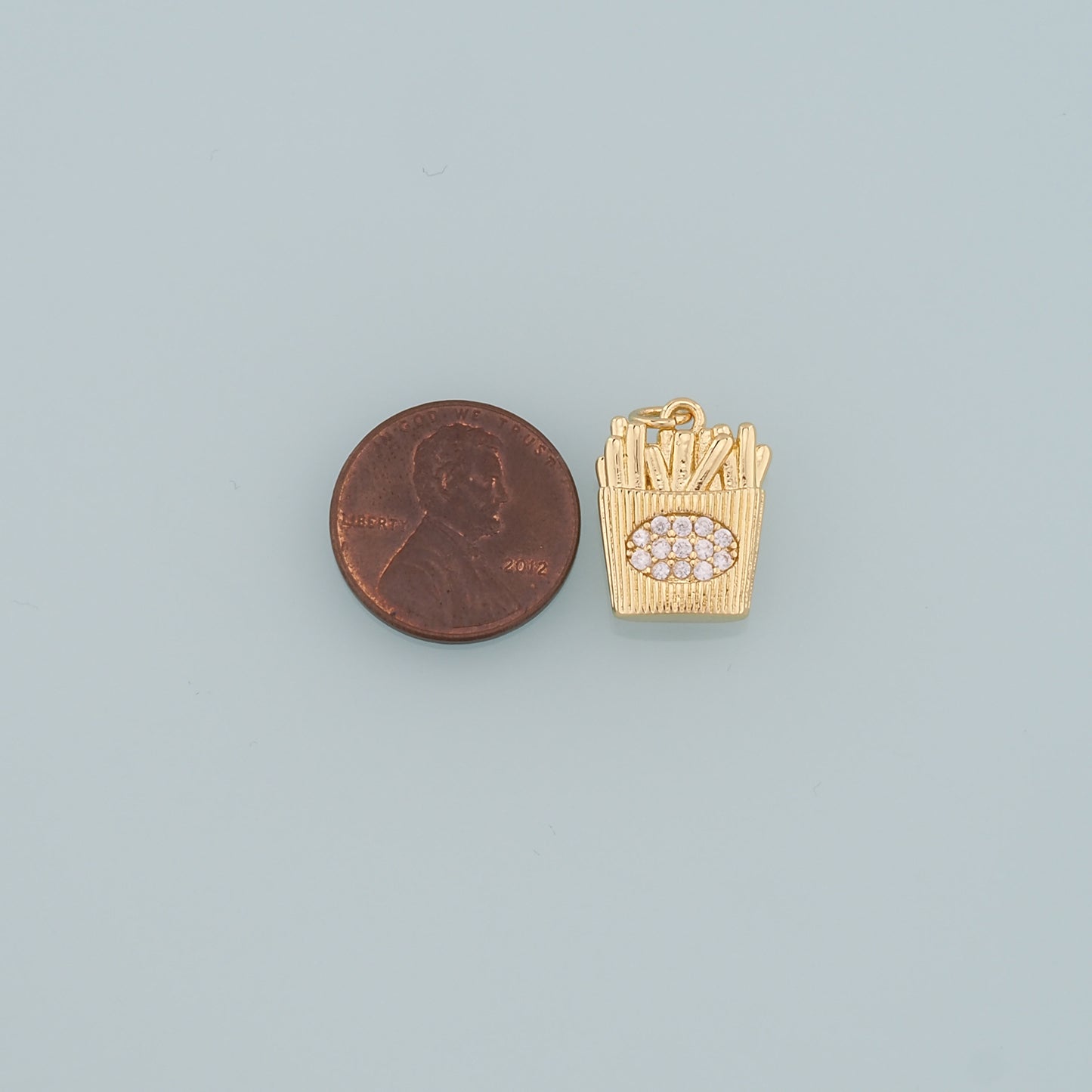 18K Gold Filled Fries Pendant,CZ Micro Pave French Fries Charm Bracelet Necklace for DIY Jewelry Making Supply