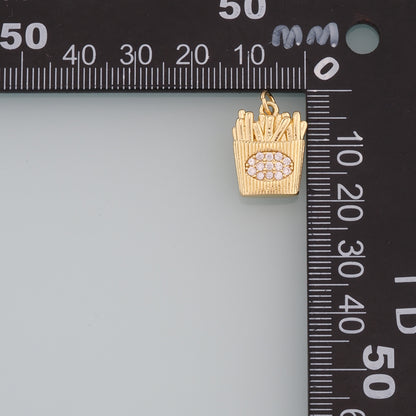 18K Gold Filled Fries Pendant,CZ Micro Pave French Fries Charm Bracelet Necklace for DIY Jewelry Making Supply