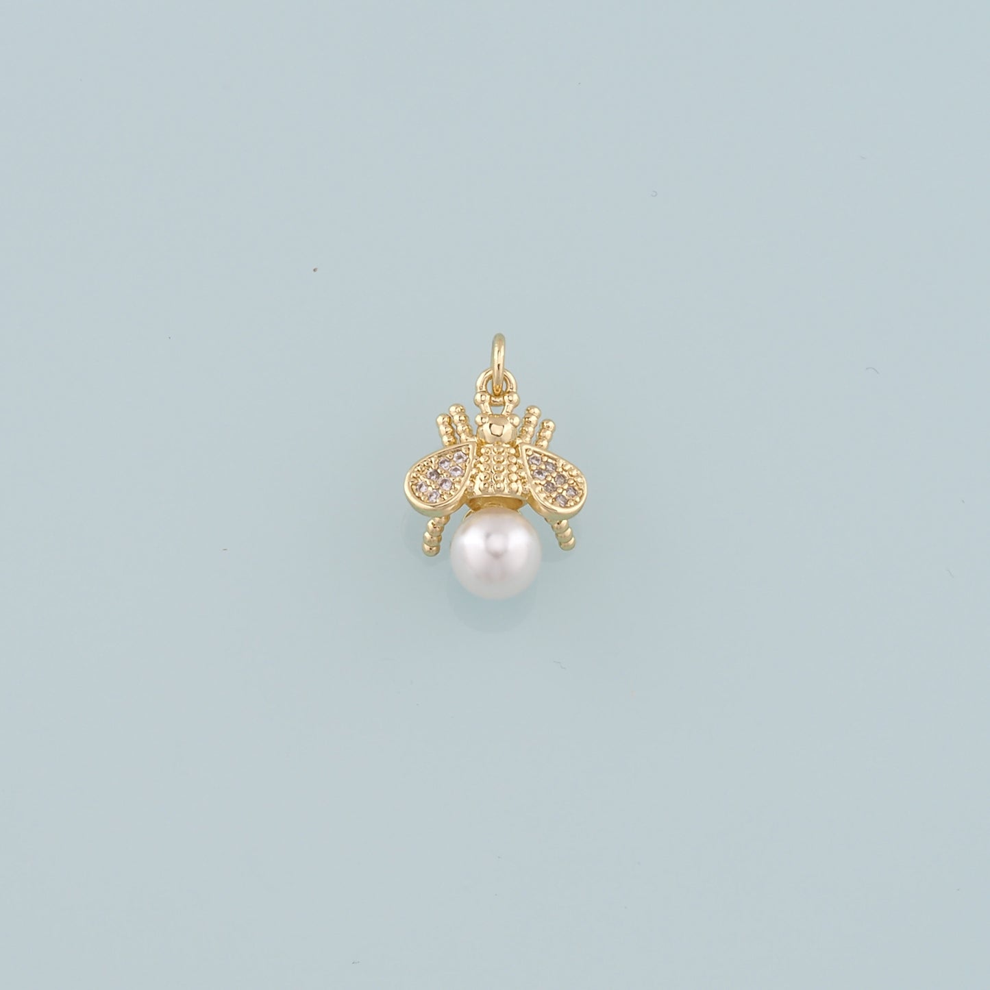 Gold Insect Charms,18K Gold Filled Pearl Bee Pendant,CZ Micro Pave Bee Charm Bracelet Necklace for DIY Jewelry Making Supply