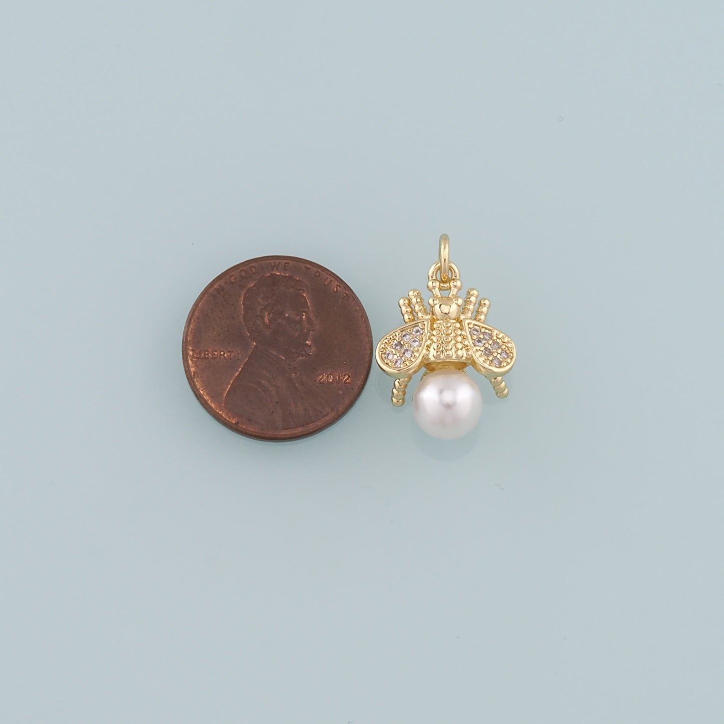 Gold Insect Charms,18K Gold Filled Pearl Bee Pendant,CZ Micro Pave Bee Charm Bracelet Necklace for DIY Jewelry Making Supply